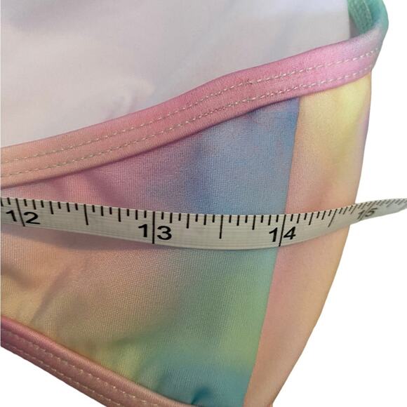 Plumeria Tye Dye 2 pc Bikini Pastel Blues Pinks Size Large Halter String Top NEW - Picture 7 of 14